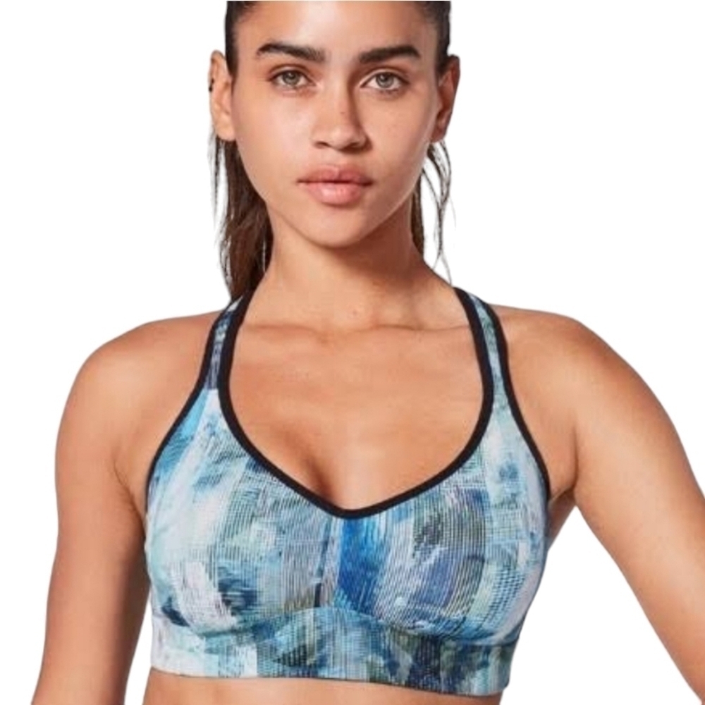 Lululemon | Sun Dazed Multi Blue Printed Mesh Racerback Sports Bra (Size 4)